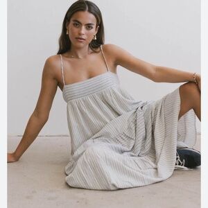 chamika linen midi dress Linen Midi Tank Dress w/ Contrast Seams